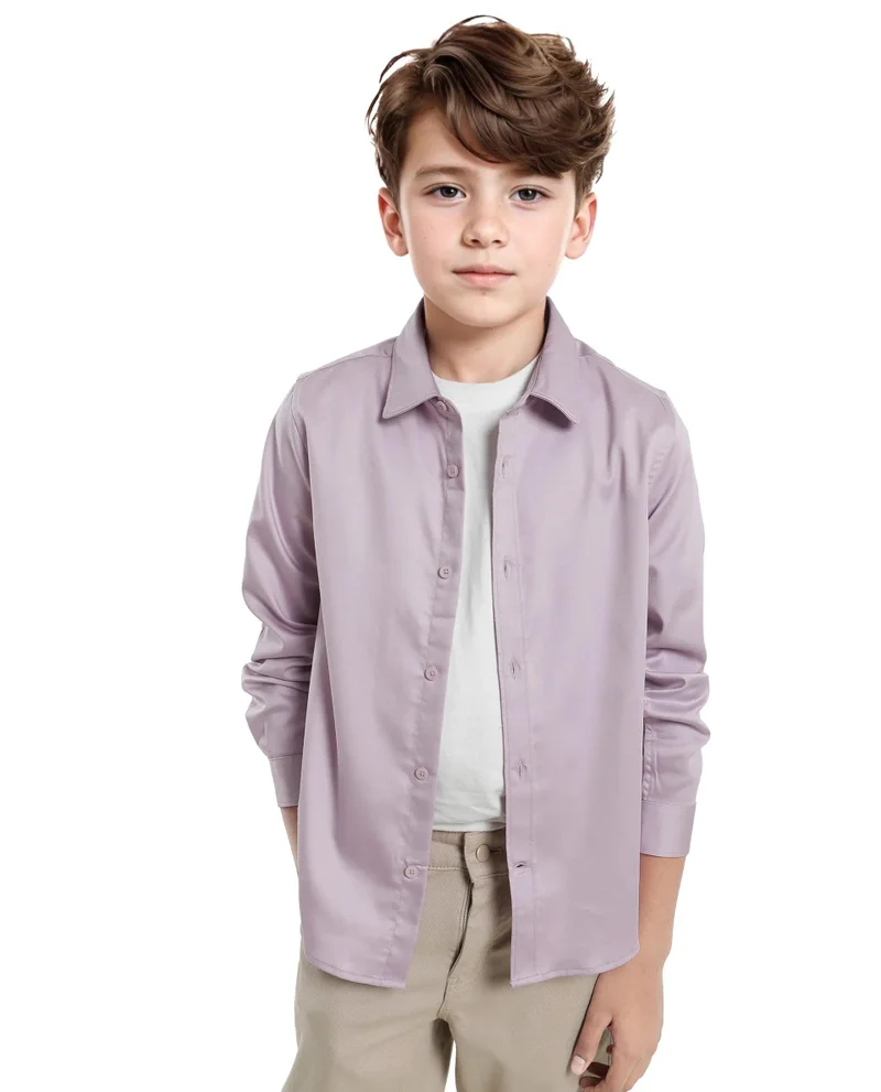رير ونز Rare Ones Kids Holo Pastel Purple Cotton Blend Full Sleeve Button Solid Regular Fit Shirt