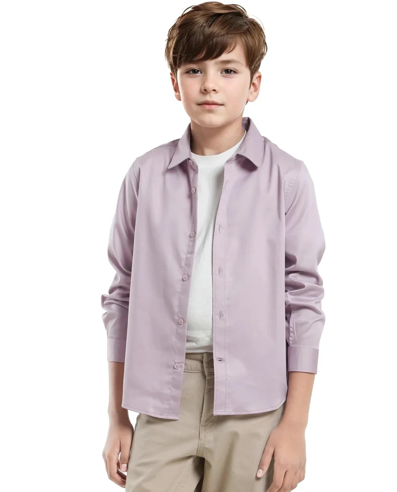 رير ونز Rare Ones Kids Holo Pastel Purple Cotton Blend Full Sleeve Button Solid Regular Fit Shirt