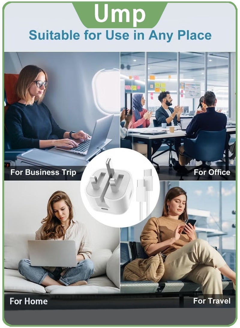 Ump iPhone 20W Fast Charger | USB-C Fast Wall Charger with USB-C to C Cable, Compatible with iPhone 14/14 Pro/14 Pro Max/13/12/2020 SE/11/XR/XS Max/X/iPad/Samsung - Image 5