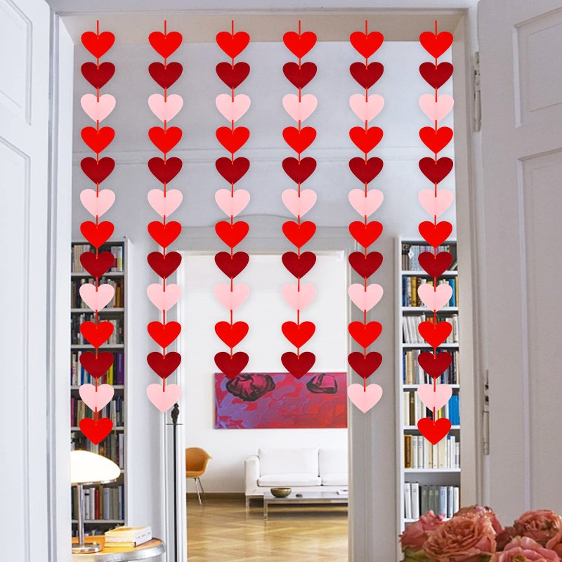 Peclek 72 Pcs Red Hearts Felt Garland - NO DIY Required - Valentines Day Red Heart Hanging String Garland for Valentine's Day Decorations Wedding Anniversary Birthday Party Supplies (Multicolor) - Image 5