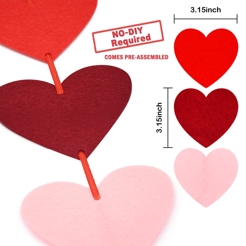 Peclek 72 Pcs Red Hearts Felt Garland - NO DIY Required - Valentines Day Red Heart Hanging String Garland for Valentine's Day Decorations Wedding Anniversary Birthday Party Supplies (Multicolor) - Image 2