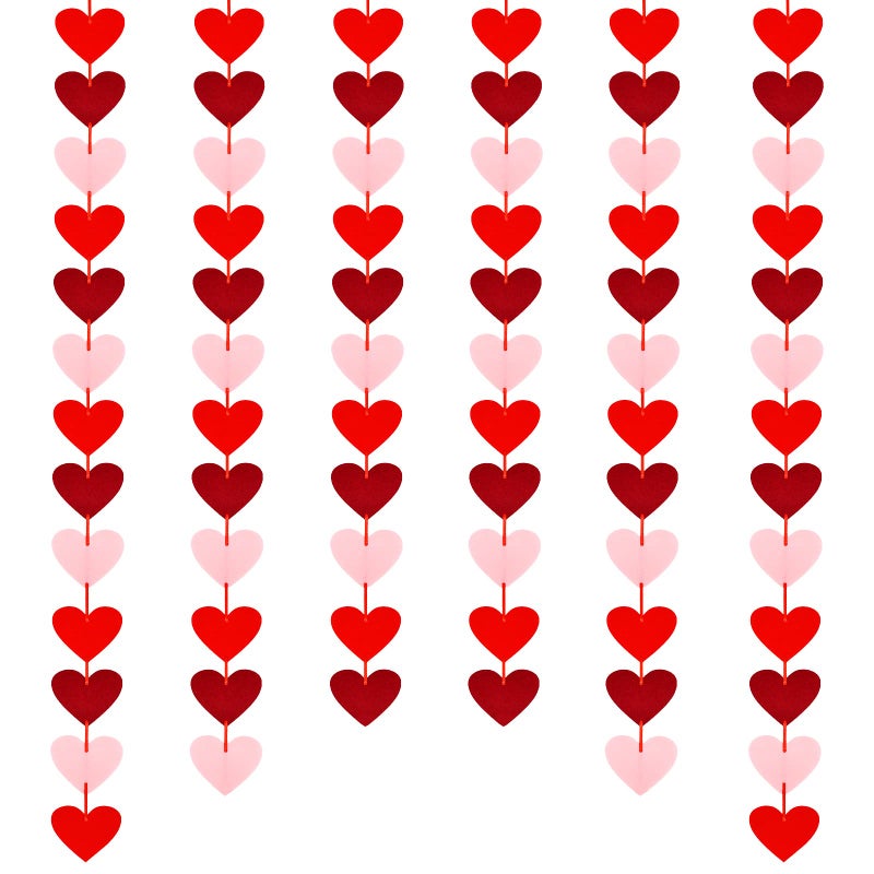 Peclek 72 Pcs Red Hearts Felt Garland - NO DIY Required - Valentines Day Red Heart Hanging String Garland for Valentine's Day Decorations Wedding Anniversary Birthday Party Supplies (Multicolor) - Image 1