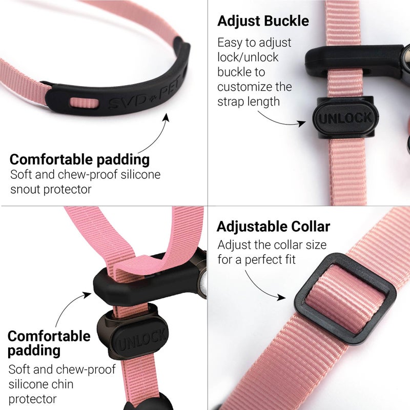 SVD.PET No-Pull Dog Headcollar for Easier Walks, Chew-Proof Protector to Increase Comfort, Simple Design, Easy to Wear and Adjust (Medium Size for Small and Medium Size Dogs, Pink) - Image 2