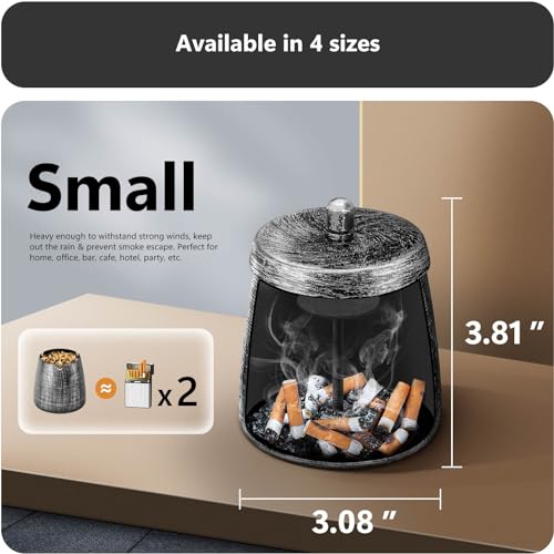 roygra Outdoor Ashtray for Outside Patio, Metal Windproof Smokeless Ashtray with Lid, Home Table Decor, Patio Decorations Outdoor, Ashtrays for Smokers Indoor - Bronze, Small (3.81 x 3.08 x 3.08’’) - Image 2