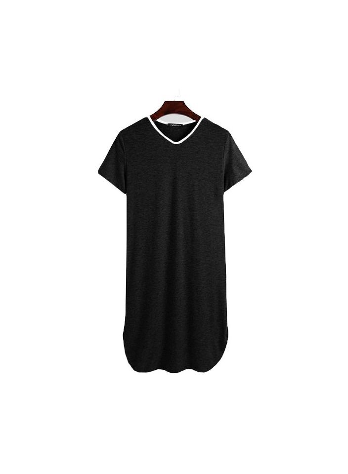 1-Piece V-neck Short Sleeve Comfy Gown Pajamas Home Clothes Robe Men Sleep Night Wear Long Color Black Size 3XL - Image 1