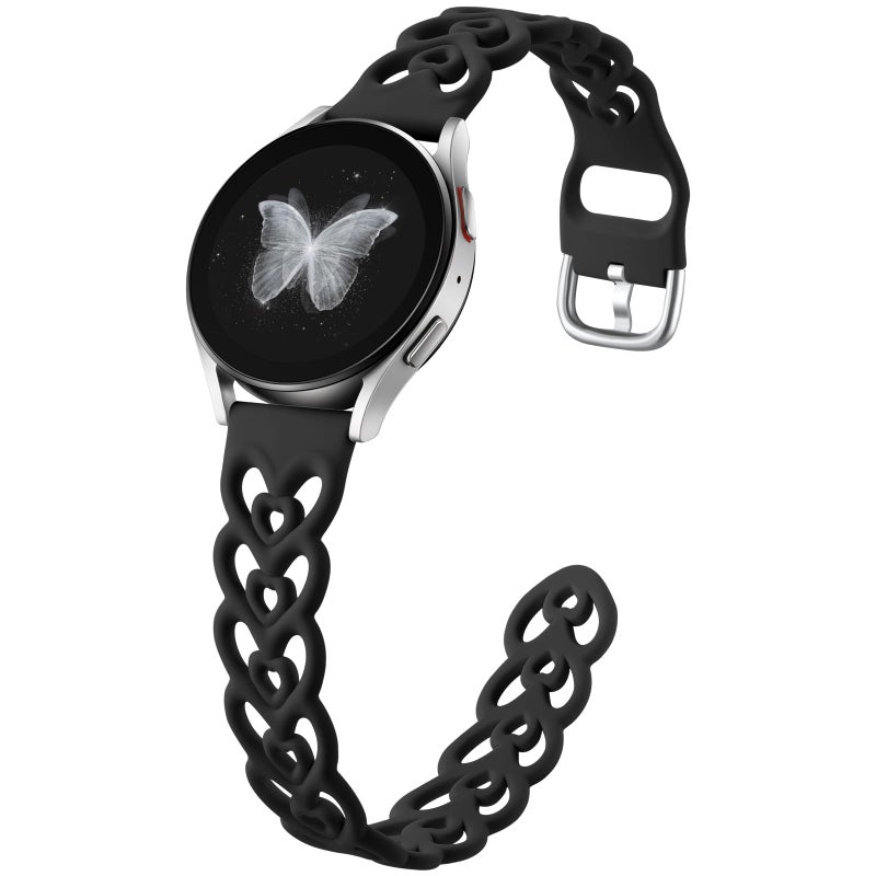 DaQin Double Hearts Bands for Samsung Galaxy Watch 7 6 5 4 Active 2 40mm 44mm/Watch 6/4 Classic 43mm 47mm 42mm 46mm/5 Pro, 20mm Breathable Silicone Cut-out Strap for Samsung Watch Bands Women, Black - Image 1