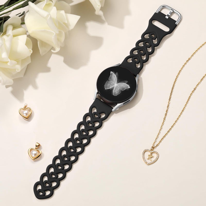 DaQin Double Hearts Bands for Samsung Galaxy Watch 7 6 5 4 Active 2 40mm 44mm/Watch 6/4 Classic 43mm 47mm 42mm 46mm/5 Pro, 20mm Breathable Silicone Cut-out Strap for Samsung Watch Bands Women, Black - Image 5
