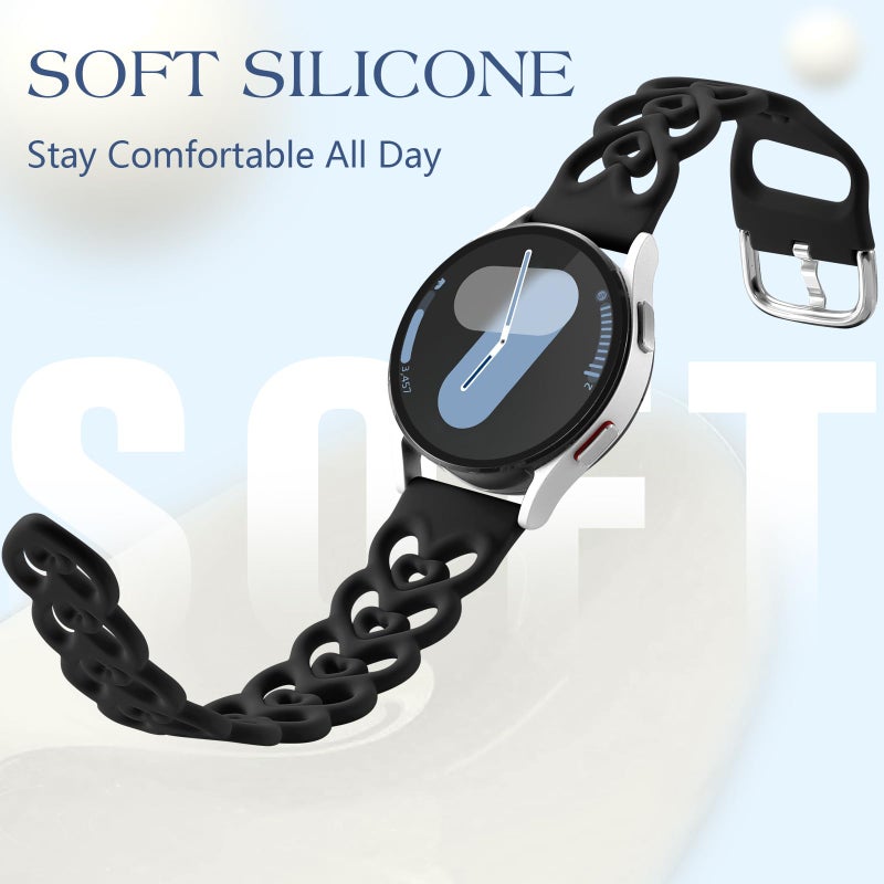 DaQin Double Hearts Bands for Samsung Galaxy Watch 7 6 5 4 Active 2 40mm 44mm/Watch 6/4 Classic 43mm 47mm 42mm 46mm/5 Pro, 20mm Breathable Silicone Cut-out Strap for Samsung Watch Bands Women, Black - Image 3