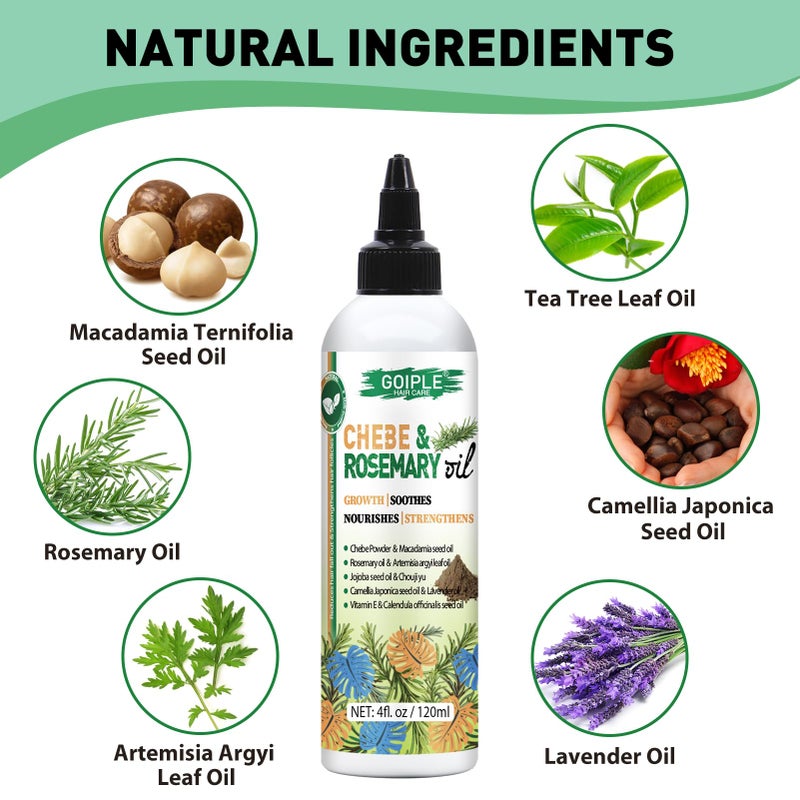Goiple 4 FLOZ Chebe&Rosemary Hair Oil for Hair Growth Chebe Oil Moisturizer for Scalp, African Chebe Powder for Hair Growth Stronger, Thicker, Longer Hair, Natural Rosemary Hair Growth Oil for All Hair Types - Image 2