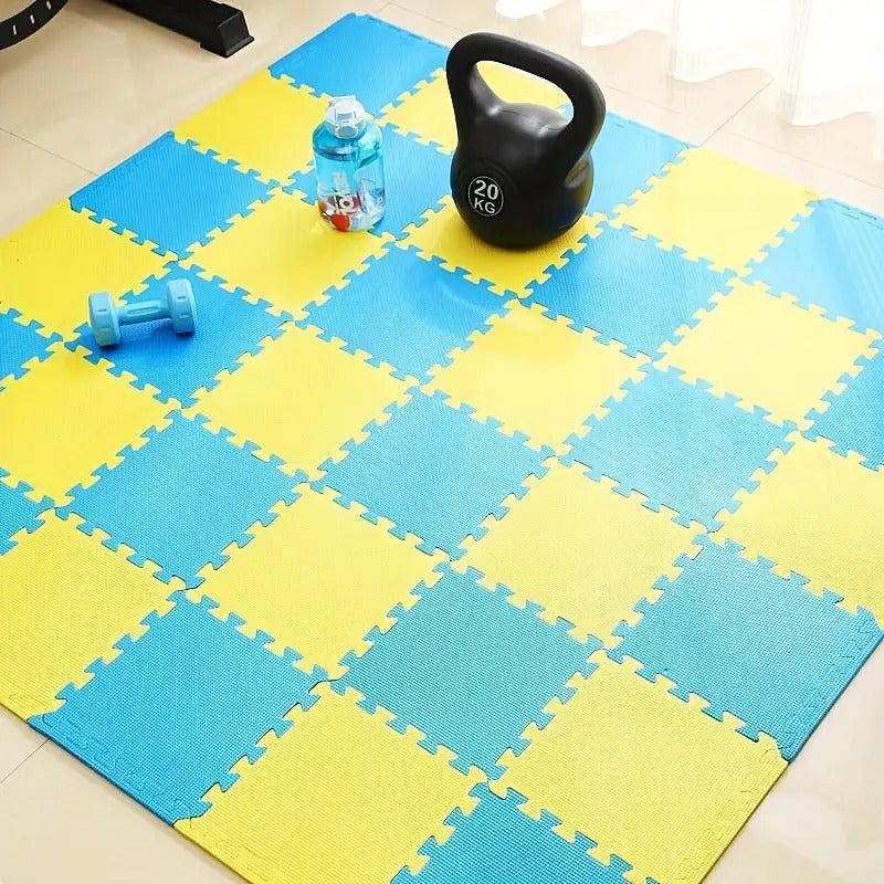MAX-EMA GLOBAL Max-Ema Interlocking Foam Floor Tiles Blue And Yellow 30x30x0.8cm Pack of 12 For Home Gym, Exercise Floor Mat, Workout Equipment, Play Area Soft Foam Mat Soft Eva Foam Flooring And House Gym Flooring - Image 3