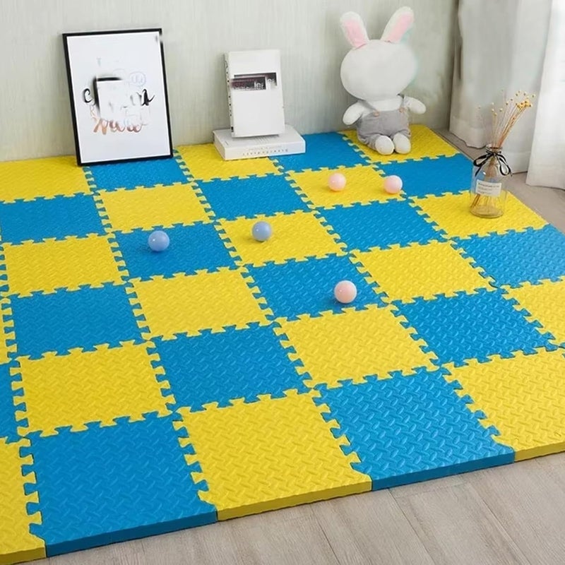 MAX-EMA GLOBAL Max-Ema Interlocking Foam Floor Tiles Blue And Yellow 30x30x0.8cm Pack of 12 For Home Gym, Exercise Floor Mat, Workout Equipment, Play Area Soft Foam Mat Soft Eva Foam Flooring And House Gym Flooring - Image 4