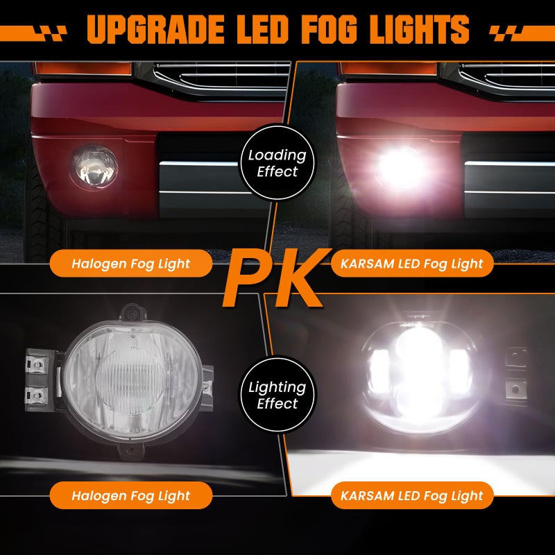 KARSAM Upgraded Ram 1500 LED Fog Lights for Dodge Ram 1500/2500/3500 2002 2003 2004 2005 2006 2007 2008 2009 Pickup Truck Accessories, 80W Fog Light Assembly Replacement Kit,DOT Front Bumper Fog Lamps - Image 4