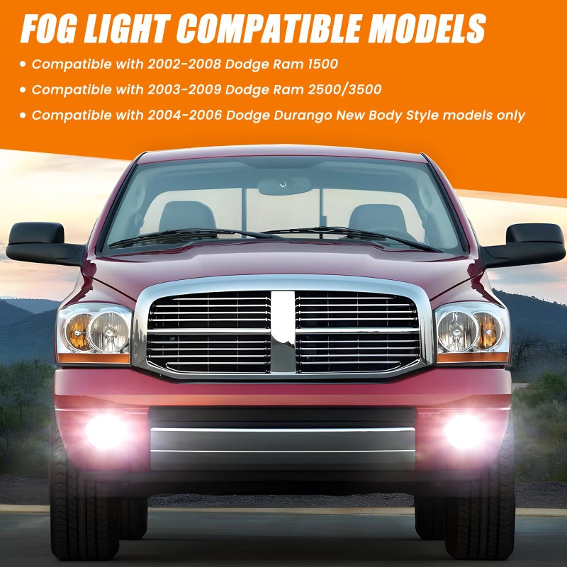 KARSAM Upgraded Ram 1500 LED Fog Lights for Dodge Ram 1500/2500/3500 2002 2003 2004 2005 2006 2007 2008 2009 Pickup Truck Accessories, 80W Fog Light Assembly Replacement Kit,DOT Front Bumper Fog Lamps - Image 3