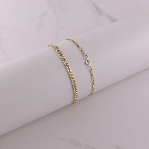 CSIYANJRY99 2 Pcs Matching Bracelets for Couples Permanent Rhinestone Heart Bracelets Stainless Steel Cuban Chain Bracelet Set Pinky Promise Friendship Bracelets for Women (Gold Zircon Heart) - Image 5