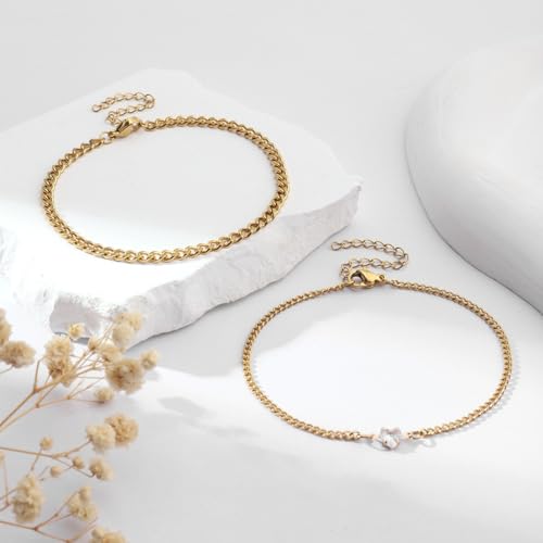 CSIYANJRY99 2 Pcs Matching Bracelets for Couples Permanent Rhinestone Heart Bracelets Stainless Steel Cuban Chain Bracelet Set Pinky Promise Friendship Bracelets for Women (Gold Zircon Heart) - Image 4
