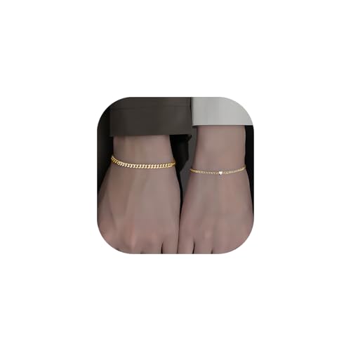 CSIYANJRY99 2 Pcs Matching Bracelets for Couples Permanent Rhinestone Heart Bracelets Stainless Steel Cuban Chain Bracelet Set Pinky Promise Friendship Bracelets for Women (Gold Zircon Heart) - Image 1