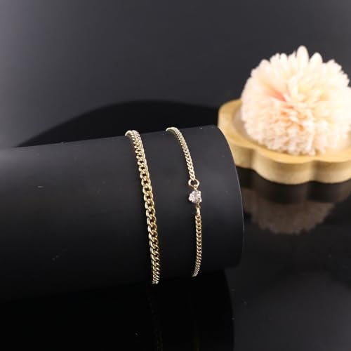 CSIYANJRY99 2 Pcs Matching Bracelets for Couples Permanent Rhinestone Heart Bracelets Stainless Steel Cuban Chain Bracelet Set Pinky Promise Friendship Bracelets for Women (Gold Zircon Heart) - Image 3