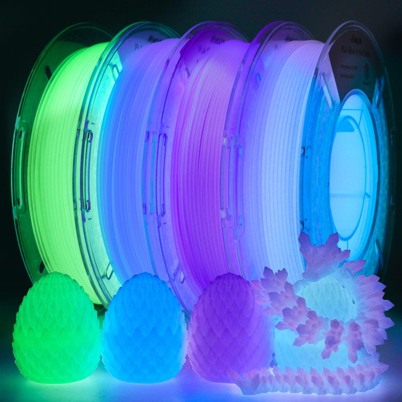 AMOLEN Glow in The Dark Multicolor Fast Change 3D Printer Filament 1.75mm, 5 Meter Green, Blue and Blue Purple Bundle, 1.75mm PLA Filament, 3D Glitter Printing Filament 200g X 4 Pack - Image 1