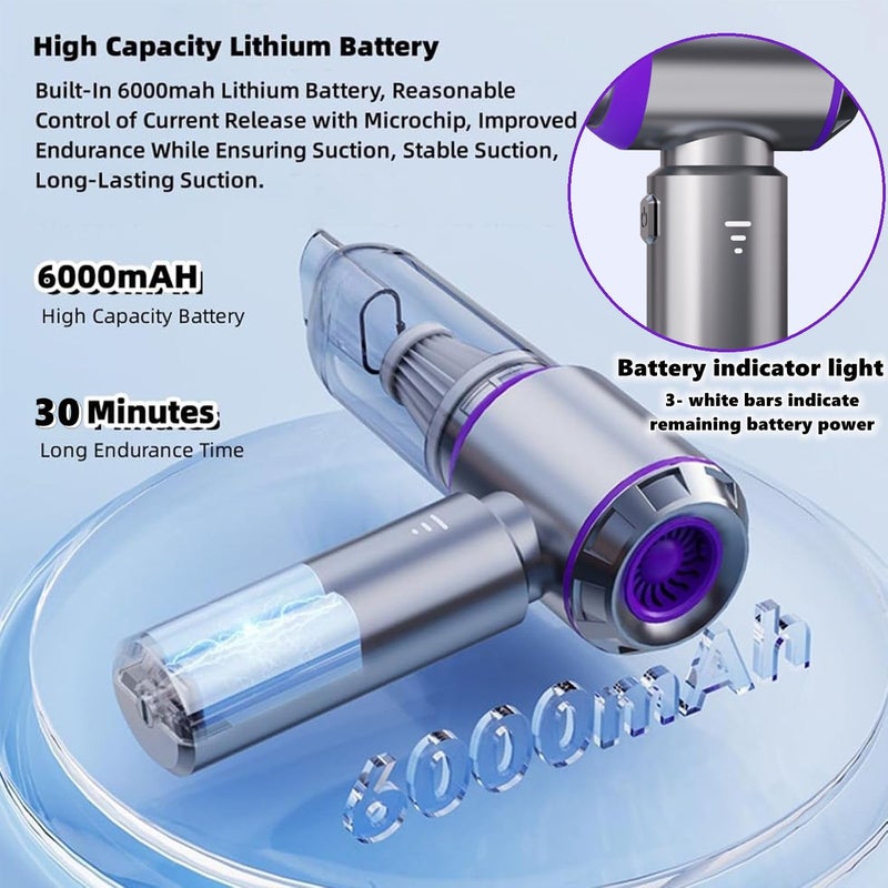 AoMige 4 in 1 Wireless Car Vacuum,15000PA Portable Rechargeable Vacuum Cleaner,Brushless Motor Handheld Car Vacuum,Strong Suction Air Duster Vacuum for Cleaning Pet Hair,Home, Desktop,Office,Car (Silver) - Image 3
