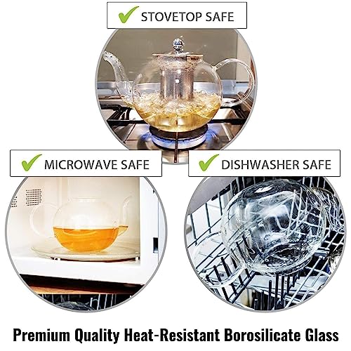 InstaCuppa Borosilicate Glass Teapot with Removable Stainless Steel Infuser for Infusing Blooming Teas, Loose Leaf Teas - Stovetop, Microwave & Dishwasher Safe, Neoprene Sleeve for Protection, 1200 ML - Image 3