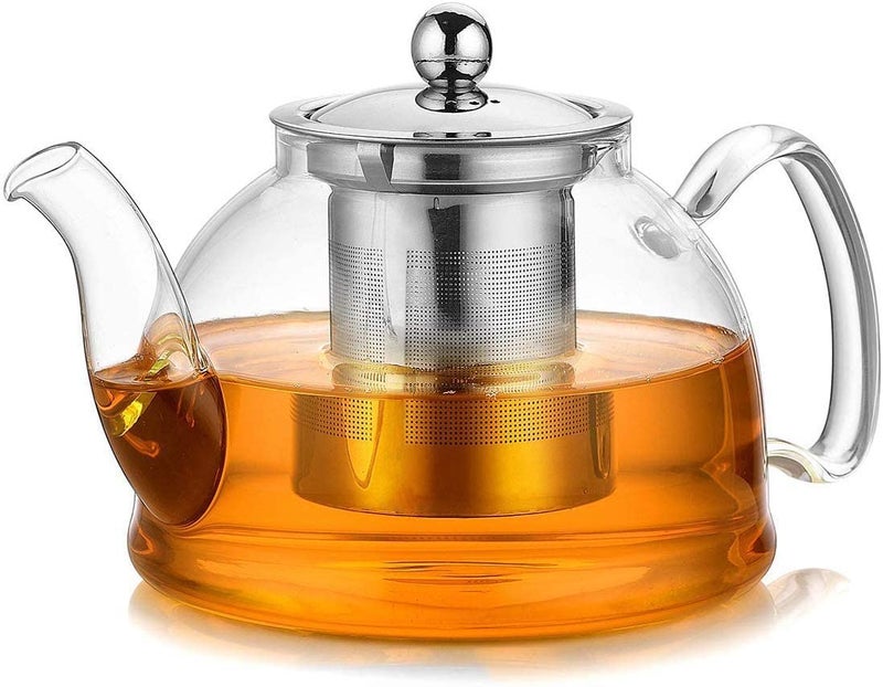InstaCuppa Borosilicate Glass Teapot with Removable Stainless Steel Infuser for Infusing Blooming Teas, Loose Leaf Teas - Stovetop, Microwave & Dishwasher Safe, Neoprene Sleeve for Protection, 1200 ML - Image 1