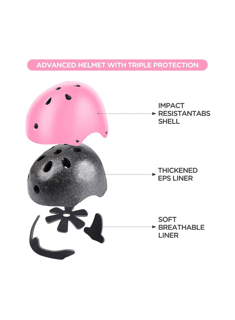 Roller Skating protective gear children's helmet set of riding elbow wristband, skateboard skates balance bike helmet knee pads 7 pcs - Pink  - Image 2