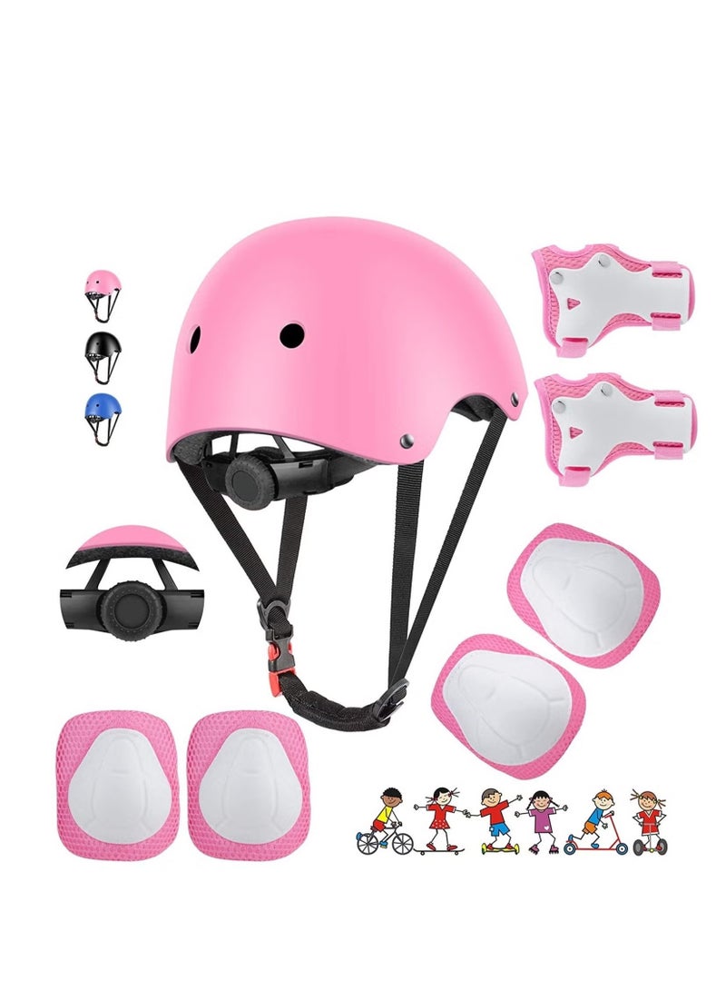 Roller Skating protective gear children's helmet set of riding elbow wristband, skateboard skates balance bike helmet knee pads 7 pcs - Pink  - Image 1
