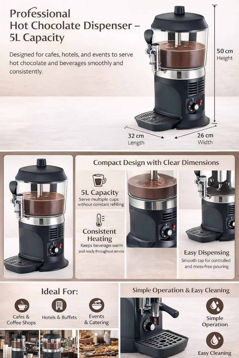 12 Cups Jelco Commercial Hot Chocolate Machine Electric 5L Hot Chocolate Dispenser Warmer for Heating Chocolate, Coffee, Milk, Tea, - Image 3