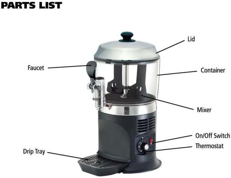 12 Cups Jelco Commercial Hot Chocolate Machine Electric 5L Hot Chocolate Dispenser Warmer for Heating Chocolate, Coffee, Milk, Tea, - Image 5
