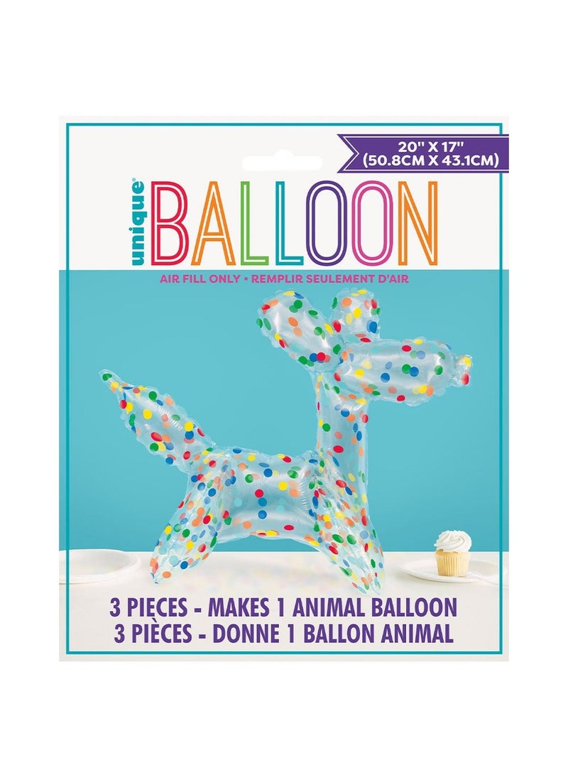 Unique Dog Shape Balloon Transparent Rainbow Dots 43x50 cm - Image 2