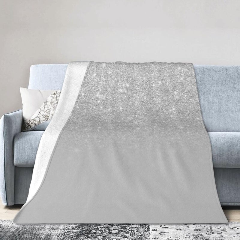 Silver Ombre Grey Color Block Flannel 80"X60" Blanket - Soft and Light All Season Comfort Blanket - Travel, Home Décor - Image 1