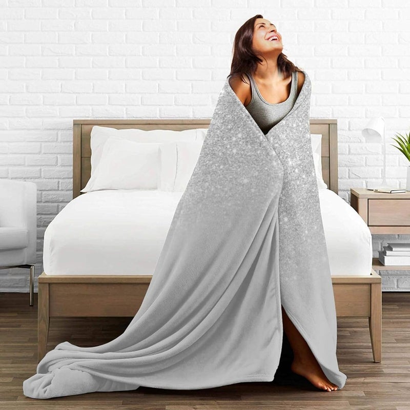 Silver Ombre Grey Color Block Flannel 80"X60" Blanket - Soft and Light All Season Comfort Blanket - Travel, Home Décor - Image 5