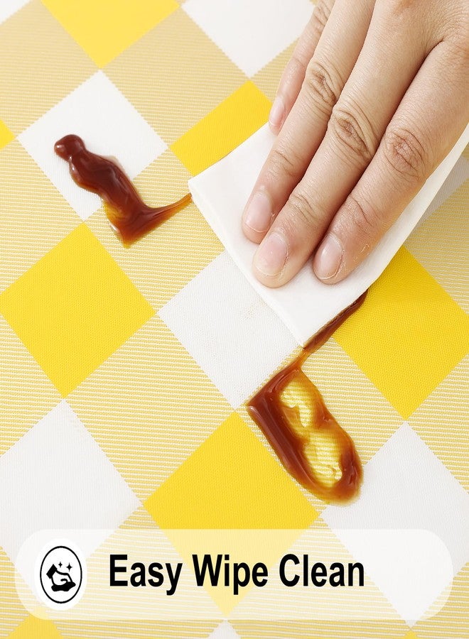 Smiry Rectangle Picnic Table Cloth, Elastic Waterproof Fitted Vinyl Tablecloths, Flannel Backed Buffalo Plaid Table Covers for Dining, Camping, Outdoor (White and Yellow, 30" x 72") - Image 4