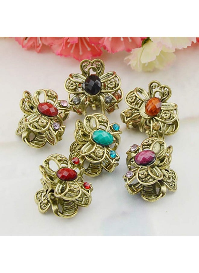 Fodattm 12Pcs Women Lady Vintage Metal Mini Jaw Clip Rhinestone Noslip Hair Claw Small Bang Jaw Clip Hair Clamp Hair Grip Hair Pin (E#)  - Image 2