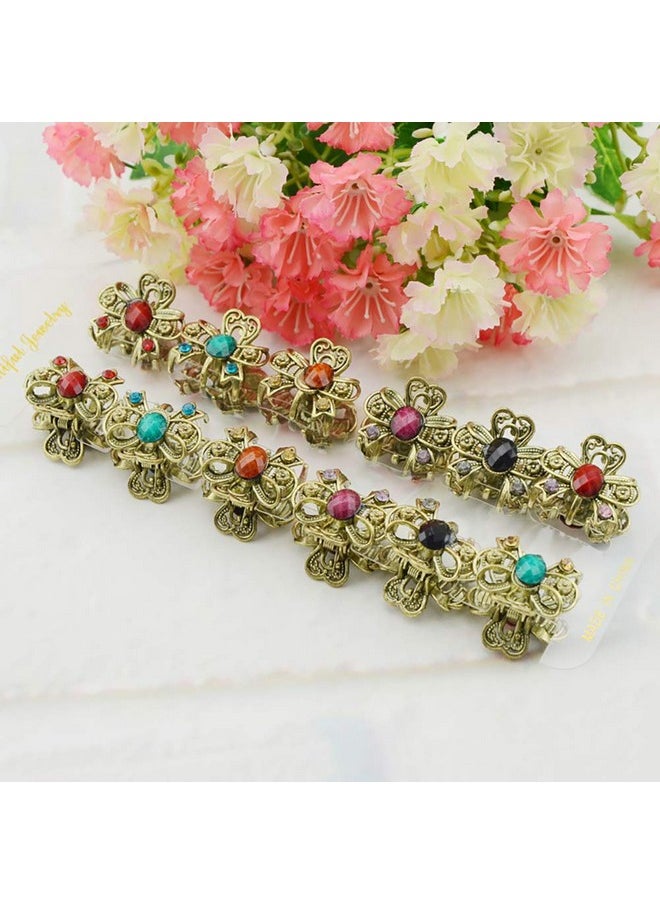 Fodattm 12Pcs Women Lady Vintage Metal Mini Jaw Clip Rhinestone Noslip Hair Claw Small Bang Jaw Clip Hair Clamp Hair Grip Hair Pin (E#)  - Image 3