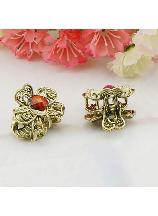 Fodattm 12Pcs Women Lady Vintage Metal Mini Jaw Clip Rhinestone Noslip Hair Claw Small Bang Jaw Clip Hair Clamp Hair Grip Hair Pin (E#)  - Image 5