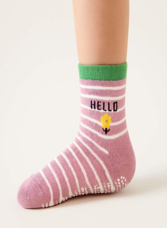 Nat Kids Cotton Crew Socks Pack of 4 - Assorted Colours & Designs - Anti-Skid, Soft & Breathable for Boys & Girls (1-2 Years) - Image 2