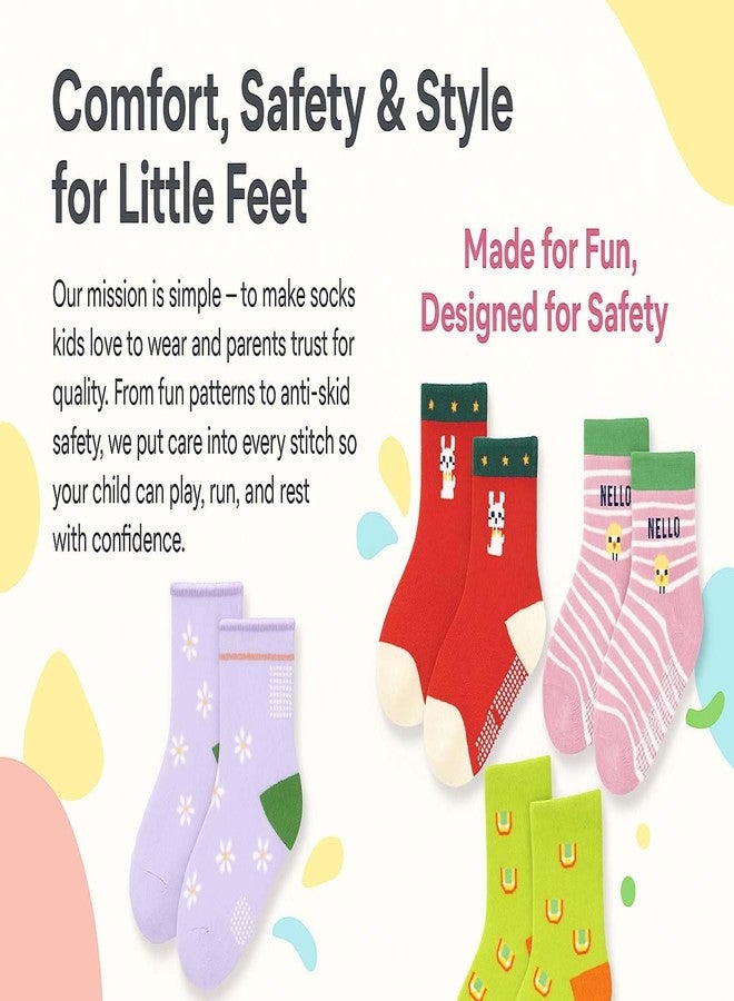 Nat Kids Cotton Crew Socks Pack of 4 - Assorted Colours & Designs - Anti-Skid, Soft & Breathable for Boys & Girls (1-2 Years) - Image 4
