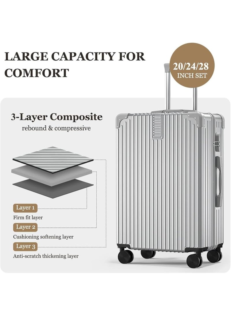 AUTOYSUR Luggage Sets,Expandable Hardshell Luggage,3-piece (20/24/28)" Suitcase Sets,with Universal Wheels,ABS+PC Lightweight Travel Luggage with Lock Silver - Image 2