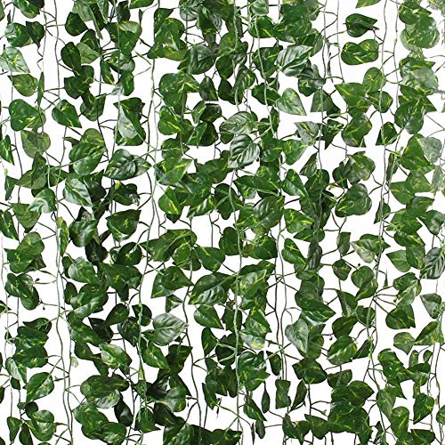 ZWYOQI 84 feet Artificial Vines Greenery Garland Fake Hanging Leaves Faux Foliage Plants for Wedding Party Garden Home Kitchen Office Wall Decorations (Scindapsus/12 Strands) - Image 2