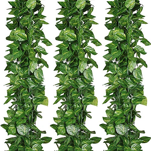 ZWYOQI 84 feet Artificial Vines Greenery Garland Fake Hanging Leaves Faux Foliage Plants for Wedding Party Garden Home Kitchen Office Wall Decorations (Scindapsus/12 Strands) - Image 1