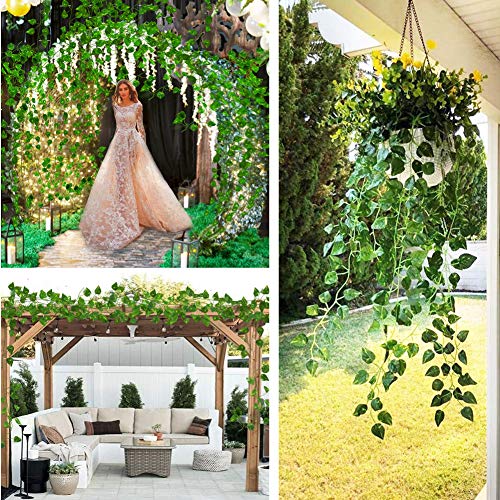 ZWYOQI 84 feet Artificial Vines Greenery Garland Fake Hanging Leaves Faux Foliage Plants for Wedding Party Garden Home Kitchen Office Wall Decorations (Scindapsus/12 Strands) - Image 5