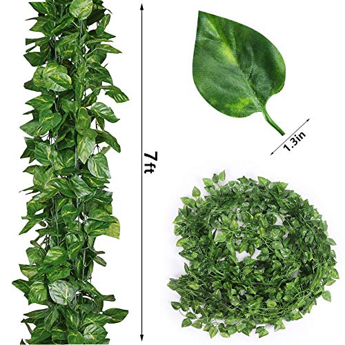 ZWYOQI 84 feet Artificial Vines Greenery Garland Fake Hanging Leaves Faux Foliage Plants for Wedding Party Garden Home Kitchen Office Wall Decorations (Scindapsus/12 Strands) - Image 3