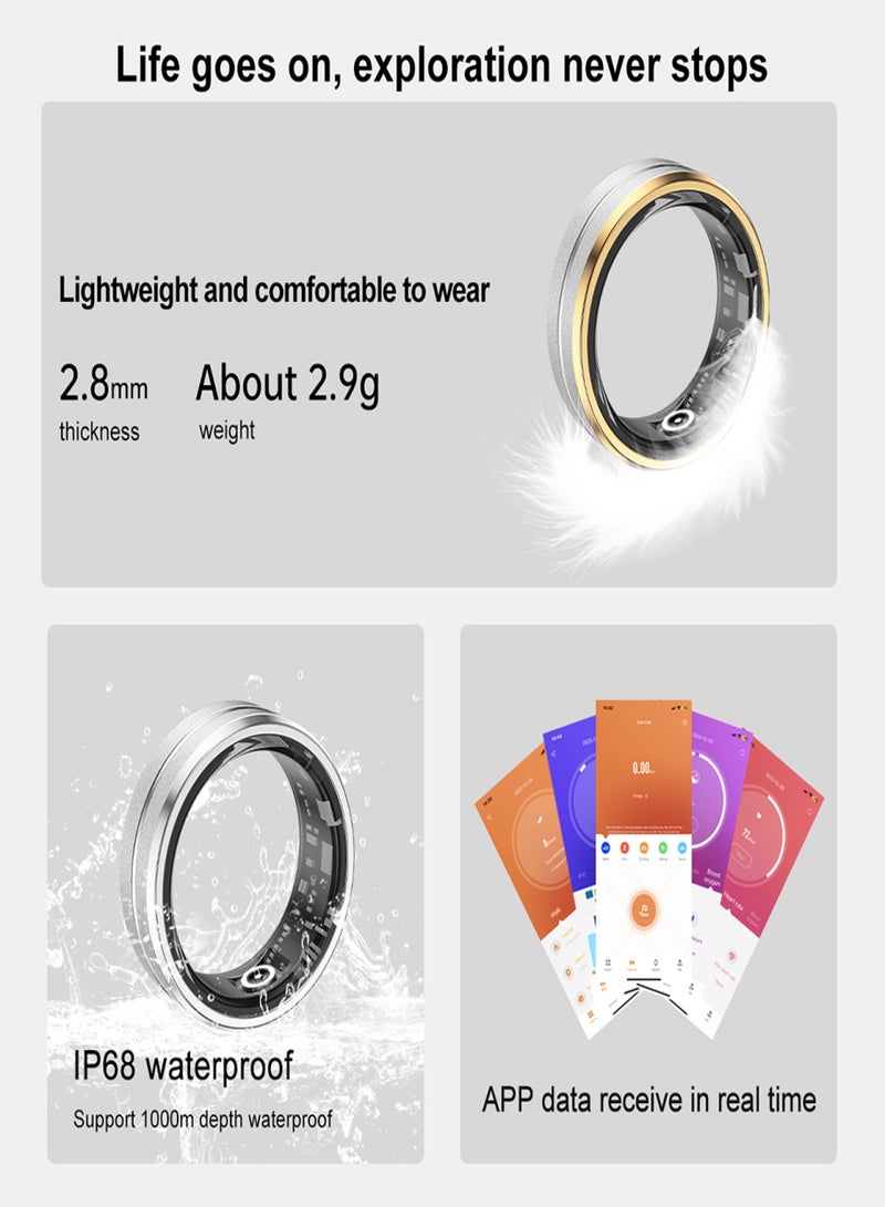 خاتم ذكي SR1، خاتم ذكي متعدد الرياضات، تسجيل معدل ضربات القلب أثناء النوم، مقاوم للماء IP68، عمر بطارية طويل، حلقات تتبع اللياقة البدنية، تطبيق للرجال والنساء - Image 3