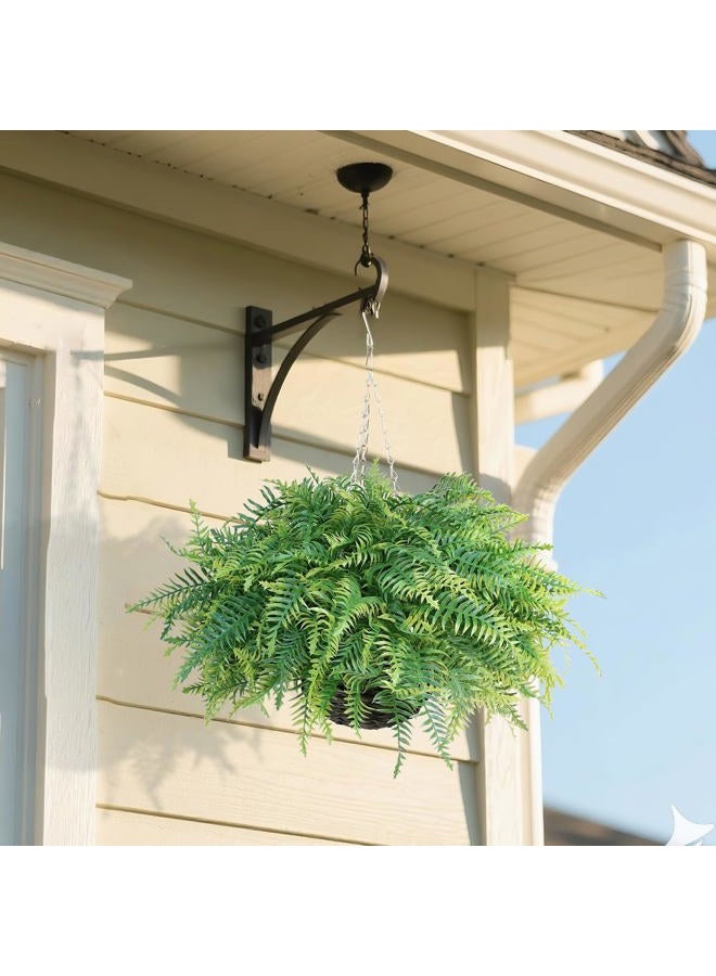 Juxdp Artificial Ferns Plants with Hanging Basket-2 Set for Outdoor Decoration,Fake Boston Fern Hanging Planters Faux Greenery UV Resistant for Front Porch Patio Garden Farmhouse Home Decor (Green) - Image 5
