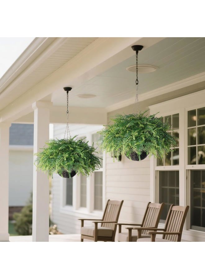 Juxdp Artificial Ferns Plants with Hanging Basket-2 Set for Outdoor Decoration,Fake Boston Fern Hanging Planters Faux Greenery UV Resistant for Front Porch Patio Garden Farmhouse Home Decor (Green) - Image 4