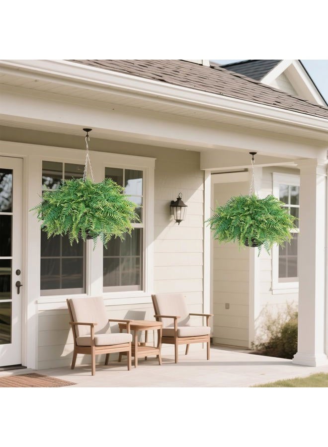 Juxdp Artificial Ferns Plants with Hanging Basket-2 Set for Outdoor Decoration,Fake Boston Fern Hanging Planters Faux Greenery UV Resistant for Front Porch Patio Garden Farmhouse Home Decor (Green) - Image 3