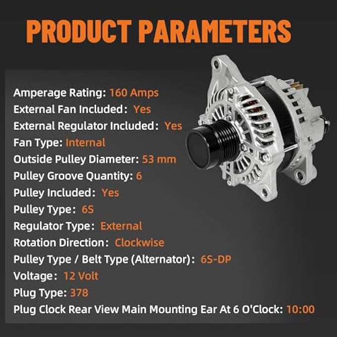 Dilomber Alternator 04801490AA Fits for Dodge Journey L4 2.4L 2360cc, 2009-2020 Replace 11440, A002TX0281, A2TX0281, AL6480X, 11440N, 4801490AA, 4801490AC, 4801490AD (12V 160A CW 6-Grooves) 1 Year Worry-Free - Image 3