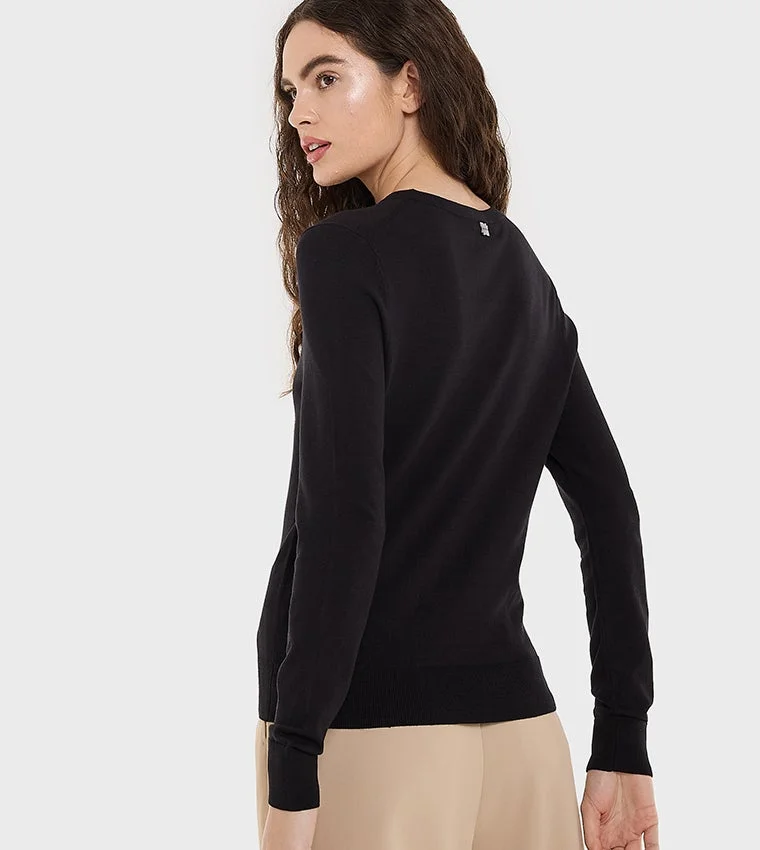 BCBG BCBG Basic Round Neck Flat Knit Sweater