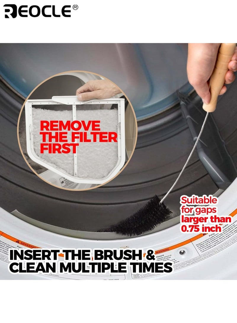 ريوكل طقم مكون من 4 قطع لتنظيف فتحات مجفف الملابس، يشمل فرشاة لإزالة الوبر، وفرشاة مرنة للزوايا، وفرشاة غسالة الملابس، أدوات تنظيف متعددة الاستخدامات مثالية لغرفة الغسيل - Image 3